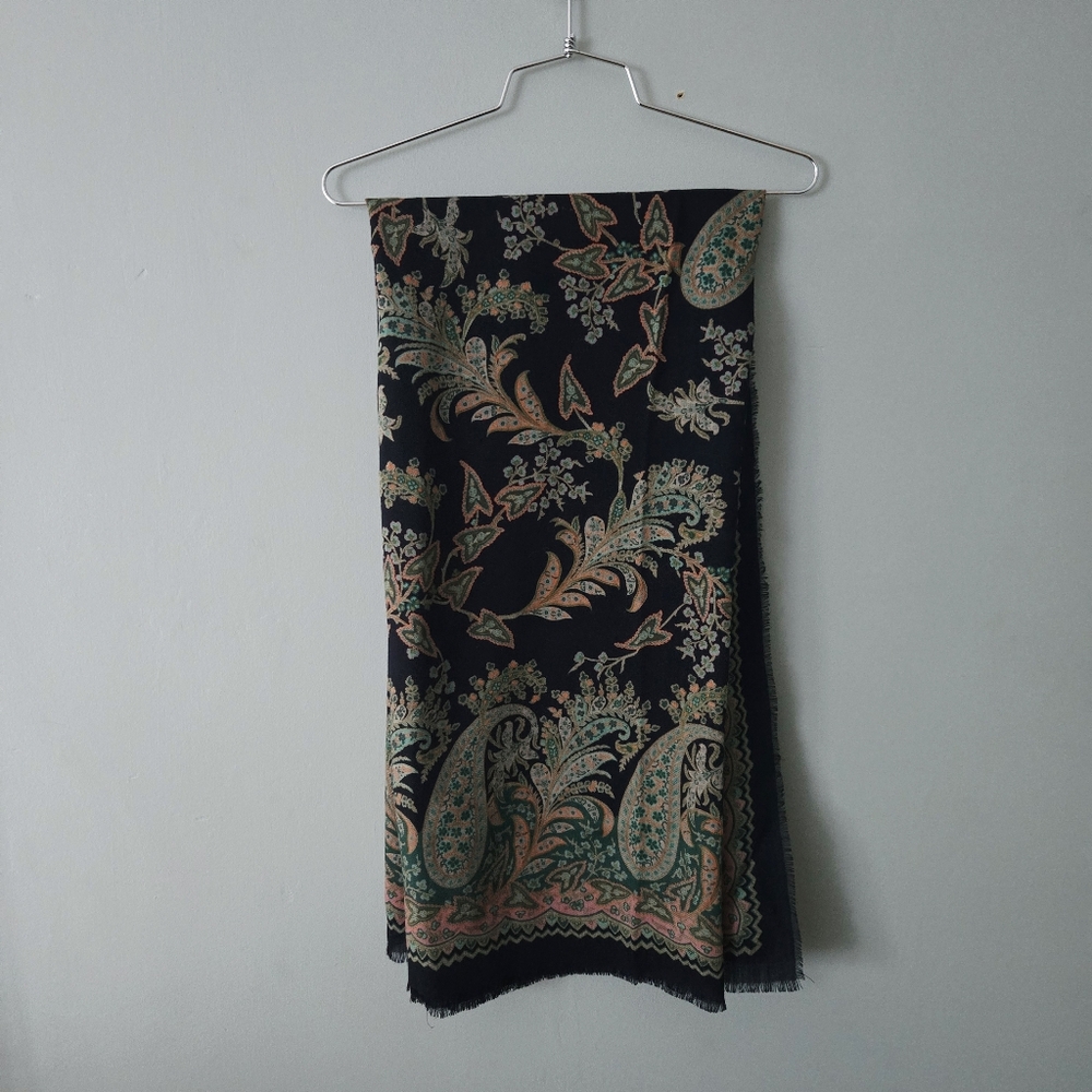 Pinto Italian 100% Wool Lana-Wool Bohemian Paisley Fringe Scarf - Picture 6 of 13